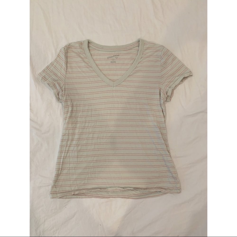 Light blue and pink v-neck tee